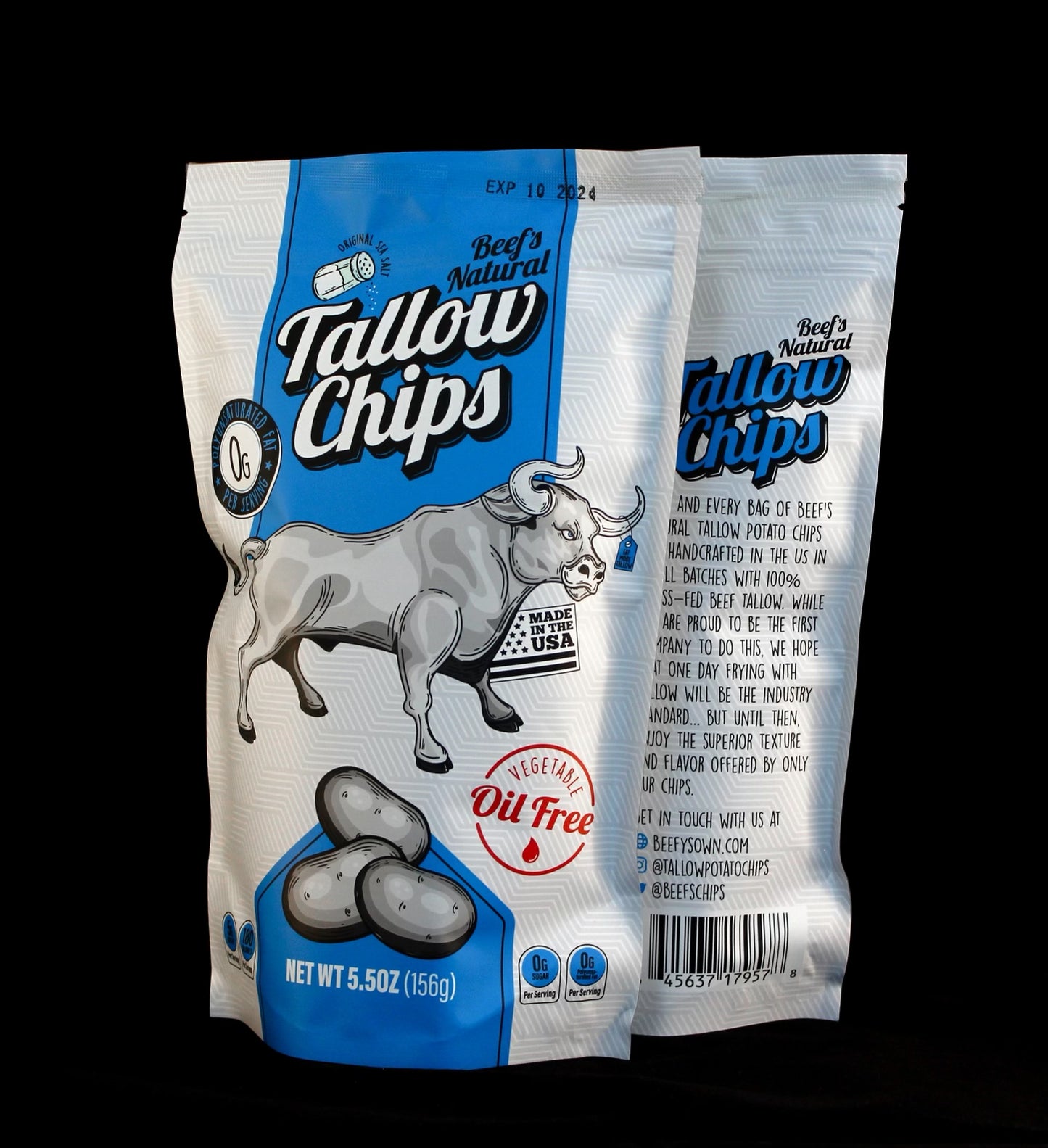 Beef's Tallow Fried Potato Chips 5.5oz Sea Salt [2 PACK]